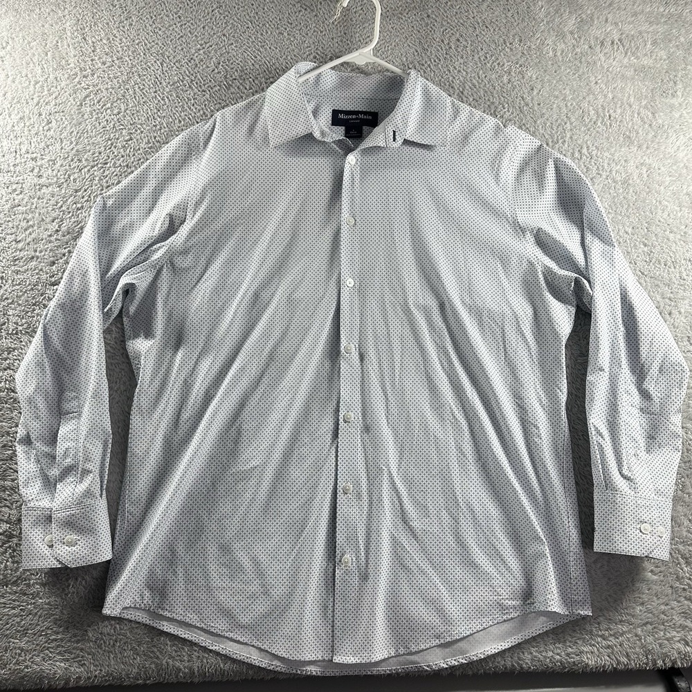 Mizzen Main‎ Leeward Pattern Dress Shirt Mens Large Classic White Blue